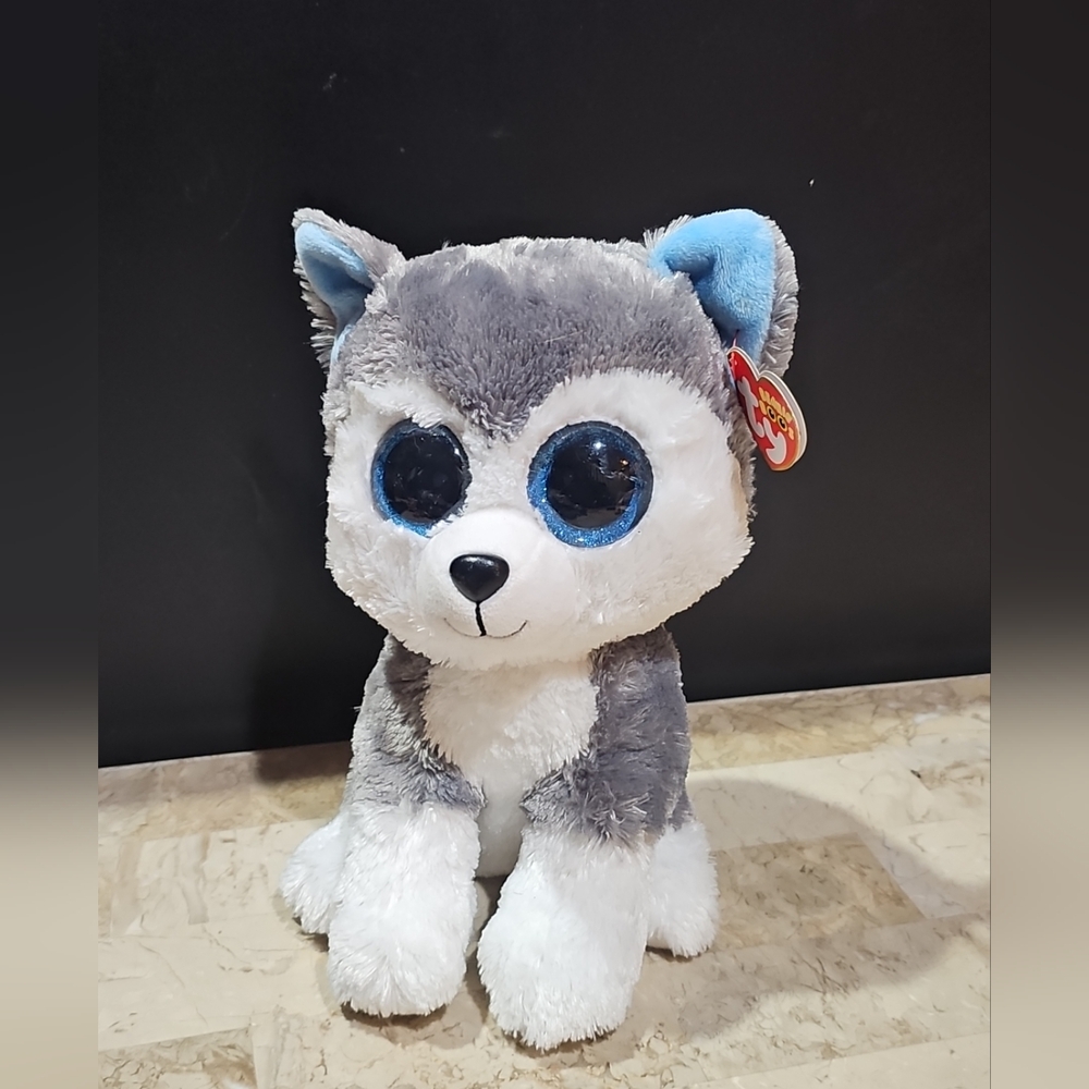 Ty Beanie Boo Slush Grey/White Husky Dog Stuffed Plush Animal Toy 9"